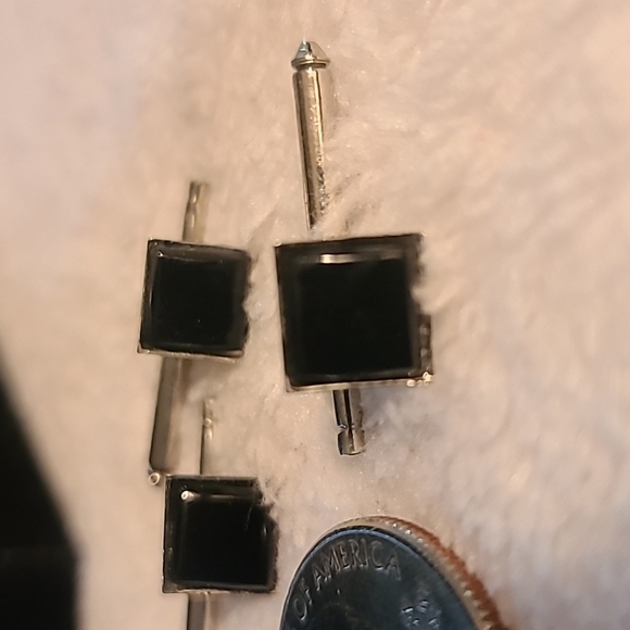 Vintage cufflinks silver tone with faux black stone - Picture 5 of 5